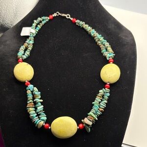Turquoise and Cream color stone Necklace, with Sterling Silver